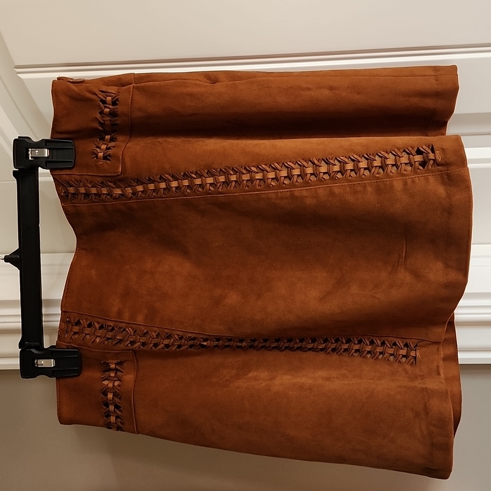 Cato faux suede Cognac colored skirt.